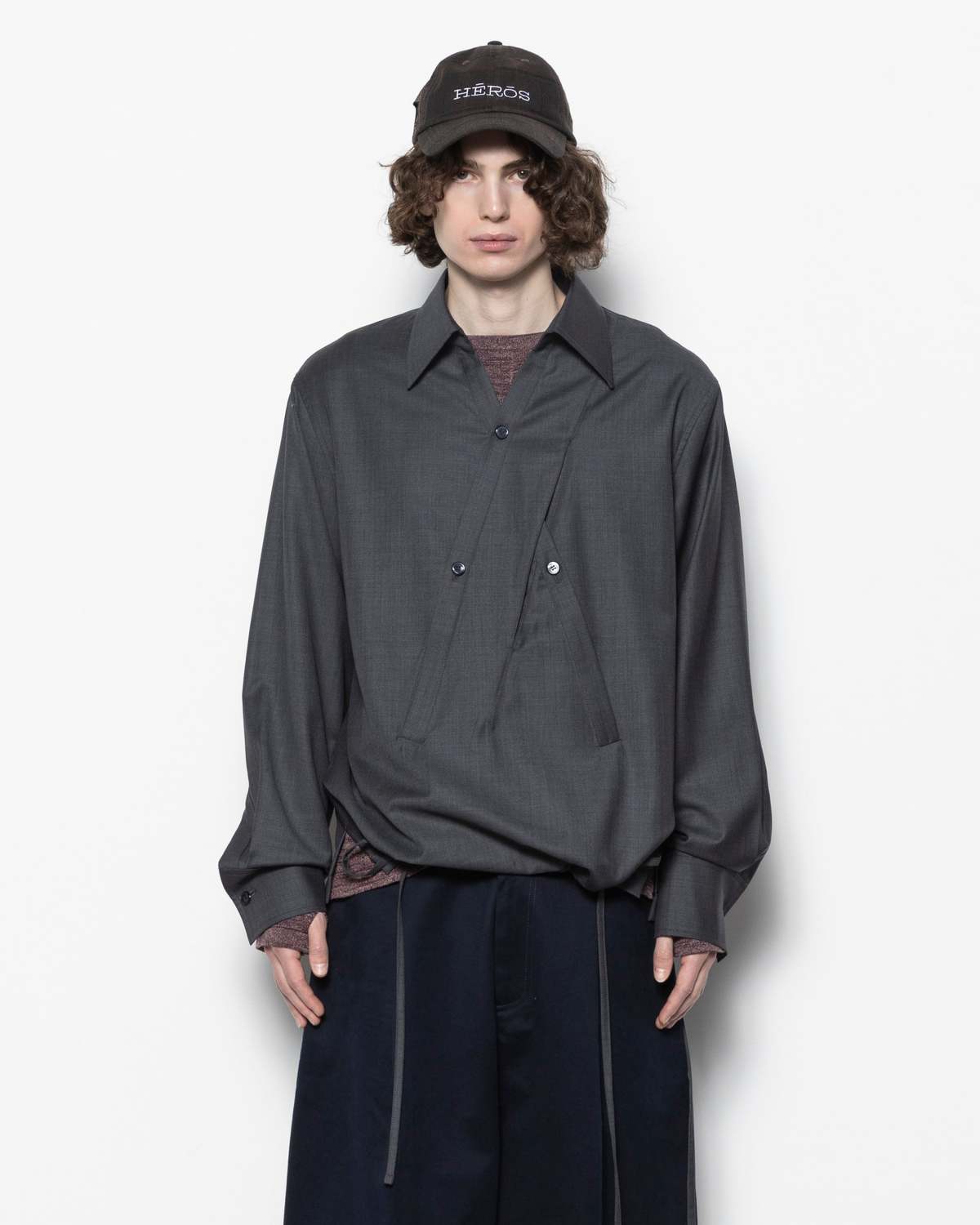 Nullus Crossed Over Shirt - Grey | Garmentory