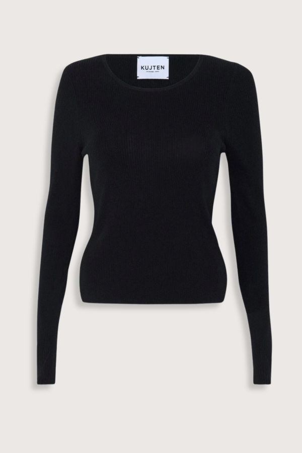 Kujten Maori Silk/Cashmere Long Sleeve Scoop Sweater - Noir
