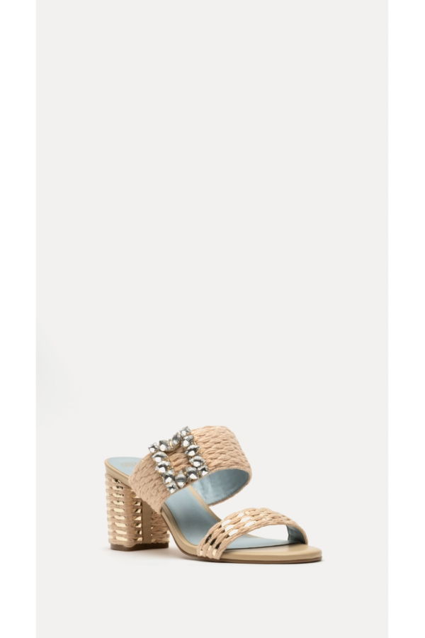 Frances Valentine Betty Raffia w/Diamond Brooch Heels - Natural Gold