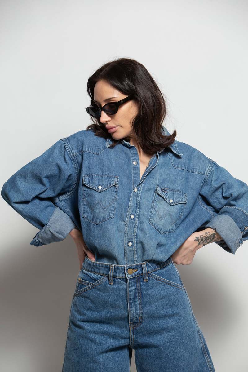 Wrangler Denim Pearl Snap Shirt - Denim Blue