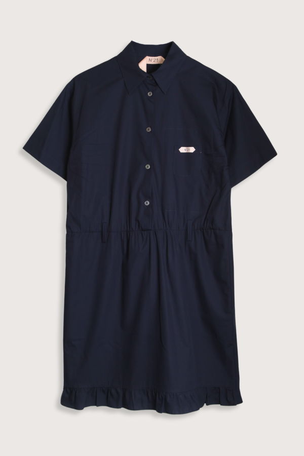 No. 21 Short Sleeve Poplin Dress - Blue