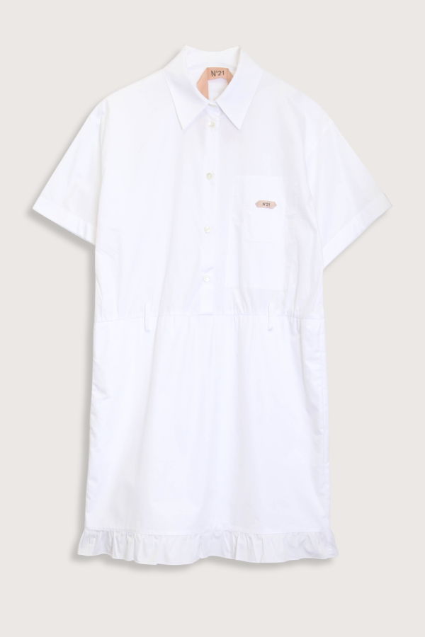 No. 21 Short Sleeve Poplin Dress - White
