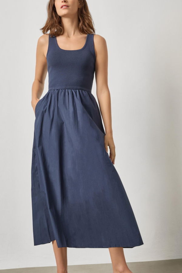 Lilla P. Mixed Media Scoop Neck Dress - Navy