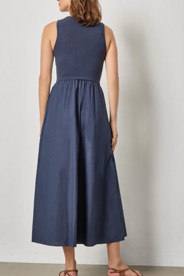 Lilla P. Mixed Media Scoop Neck Dress - Navy