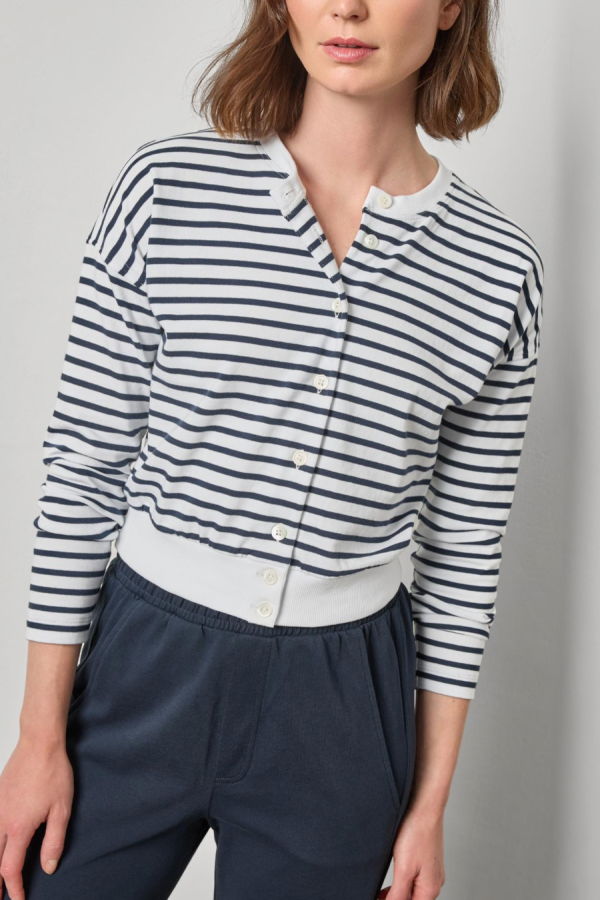 Lilla P. Rib Trim Cardigan - Navy Stripe