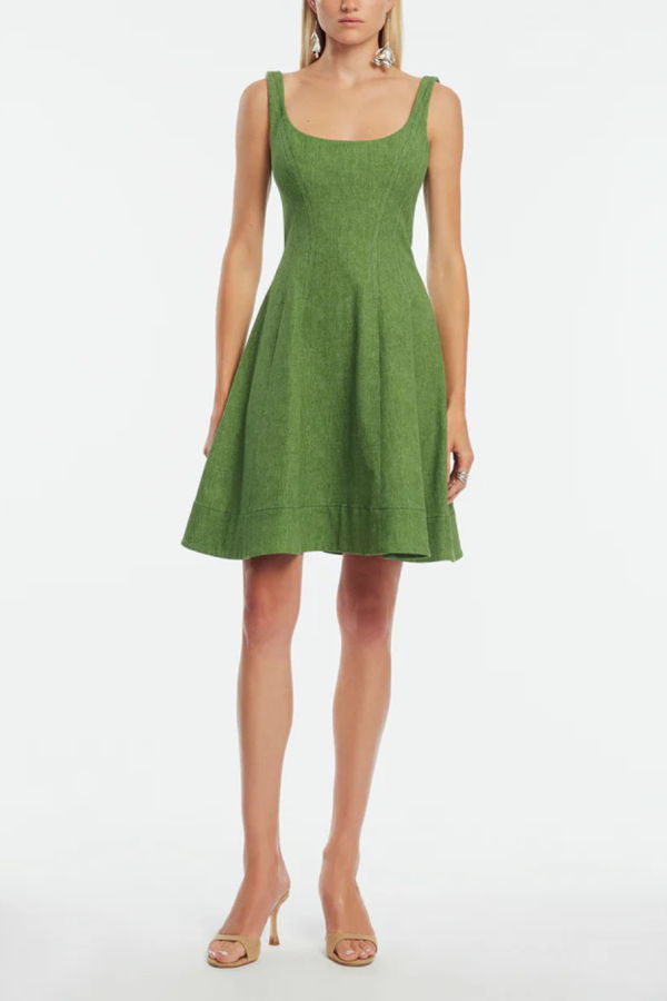 Lela Rose Stretch Denim Seamed Dress - Cactus
