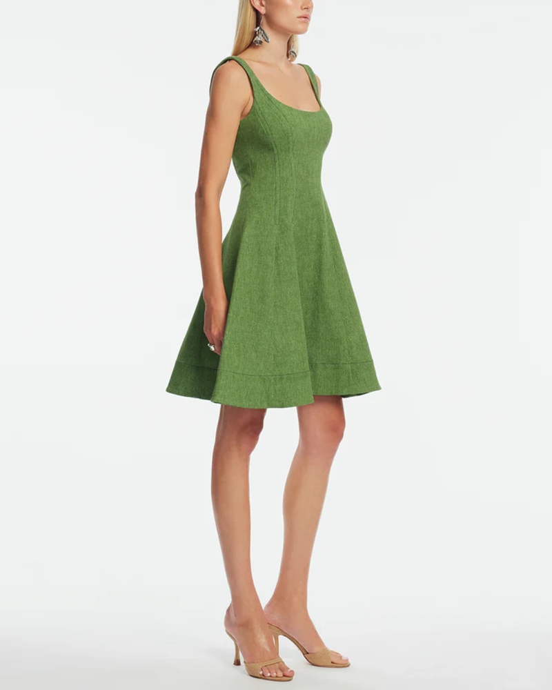 Lela Rose Stretch Denim Seamed Dress - Cactus