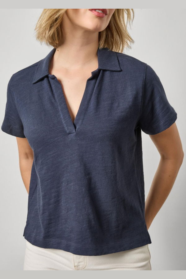 Lilla P. Vintage Short Sleeve Polo Sweater - Navy