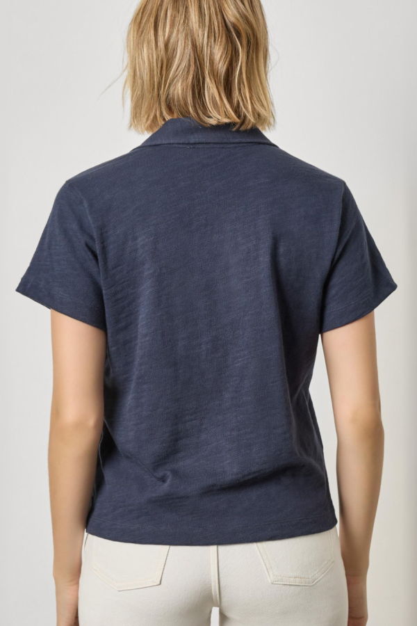 Lilla P. Vintage Short Sleeve Polo Sweater - Navy