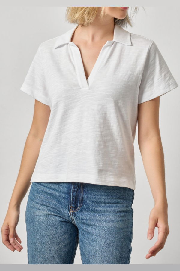 Lilla P. Vintage Short Sleeve Polo Sweater - White