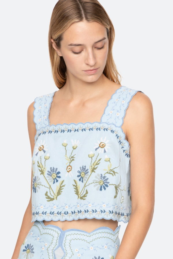 Sea NY Audra Embroidered Tank Top - Blue