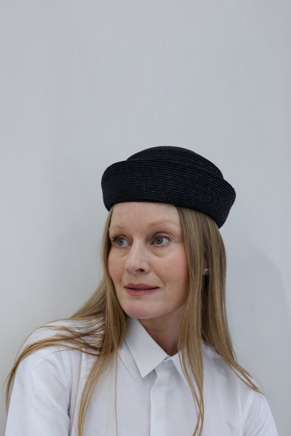 London Atelier Byproduct Black Straw Pillbox Hat