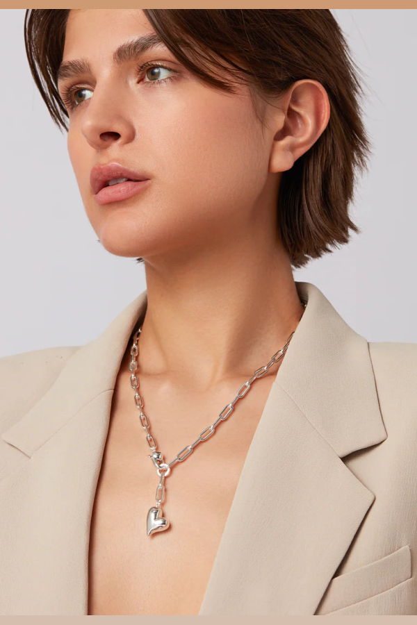 Jenny Bird Puffy Heart Necklace - Silver