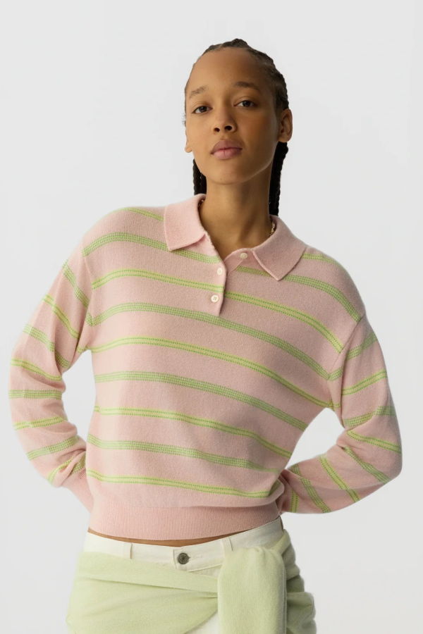 Guest in Residence Collegiate Cashmere Stripe Polo Sweater