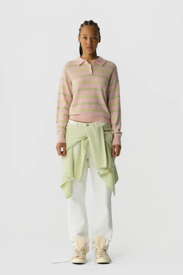 Guest in Residence Collegiate Cashmere Stripe Polo Sweater