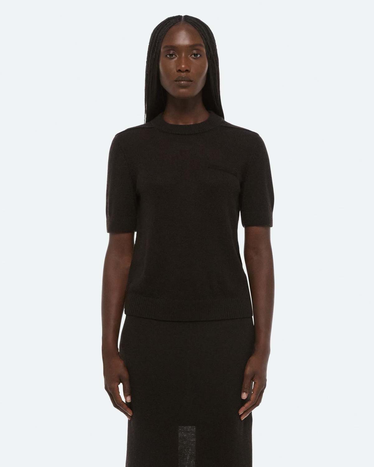 Helmut Lang Sheer Baby Tee Top - Dark Brown - Image 1 of 5