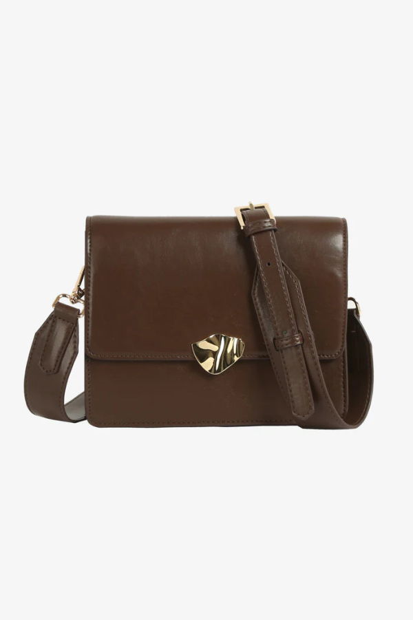 HVISK Cayman Glossy Structure Hardware Crossbody Bag - Cocoa