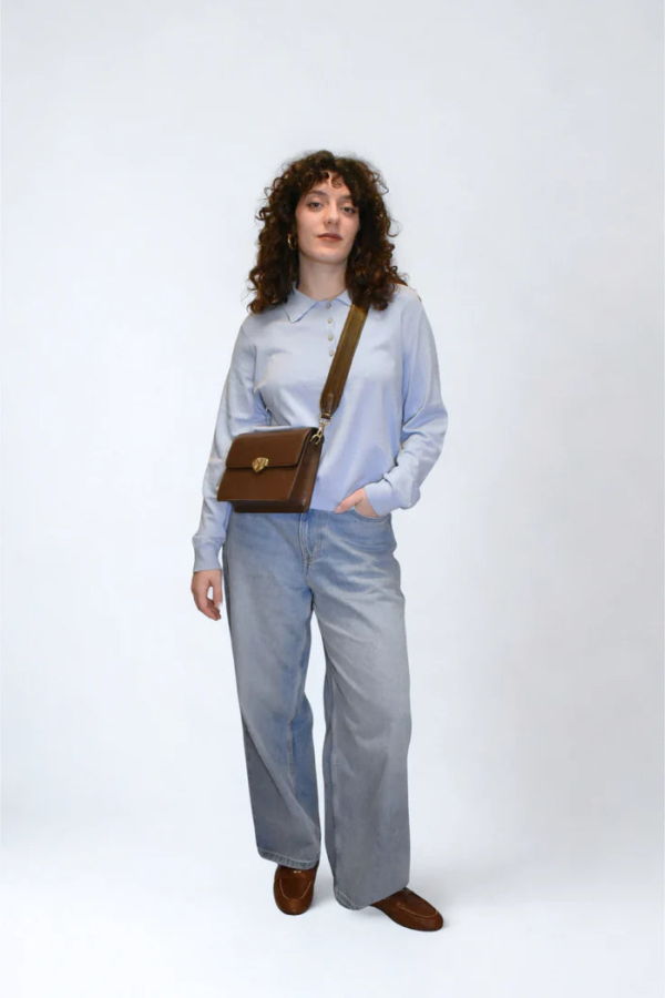 HVISK Cayman Glossy Structure Hardware Crossbody Bag - Cocoa