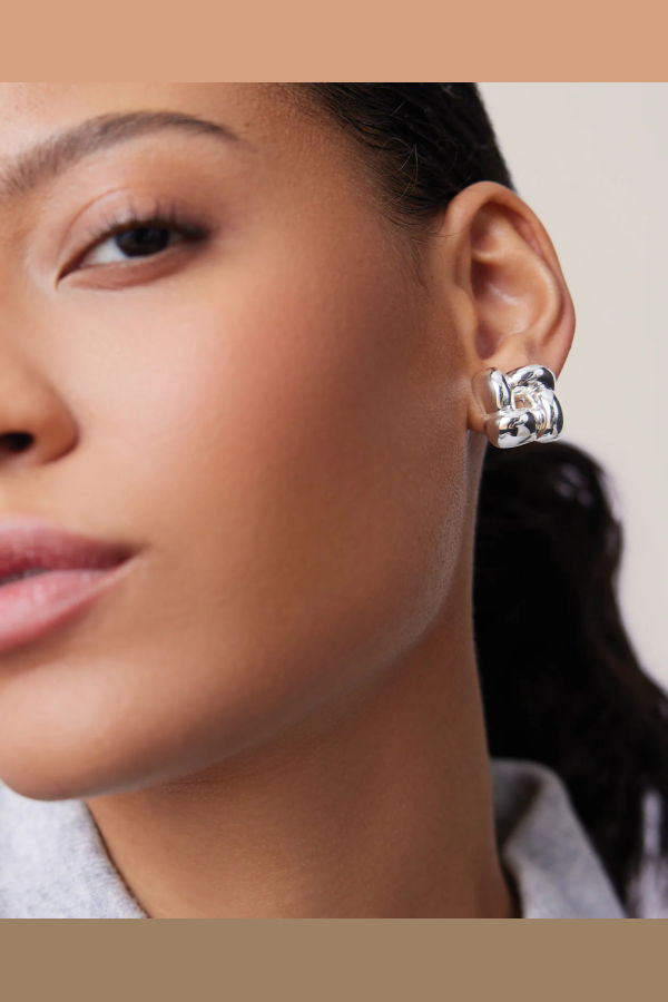 Jenny Bird Small Woven Square Earrings - Silver