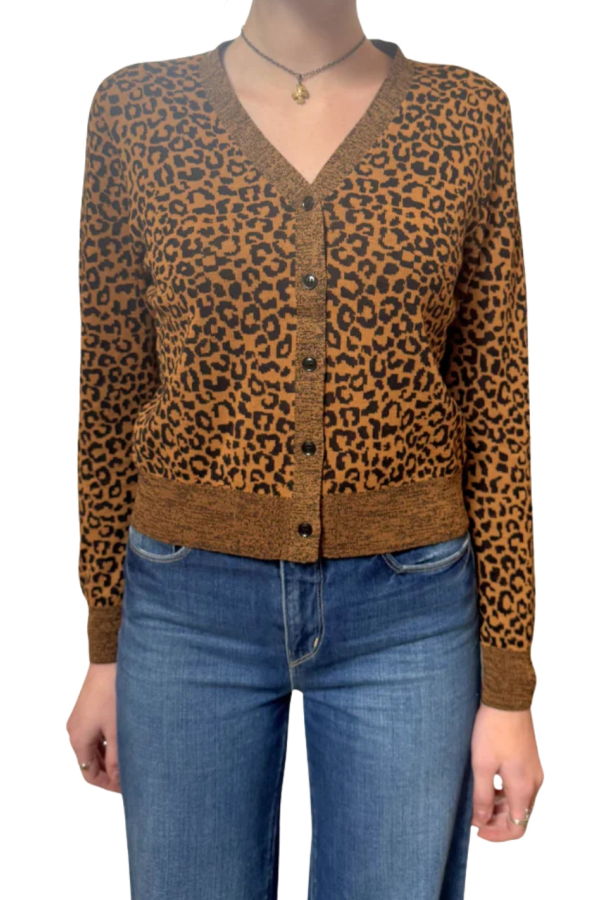 The Great. The Shrunken V Neck Cardigan - Leopard