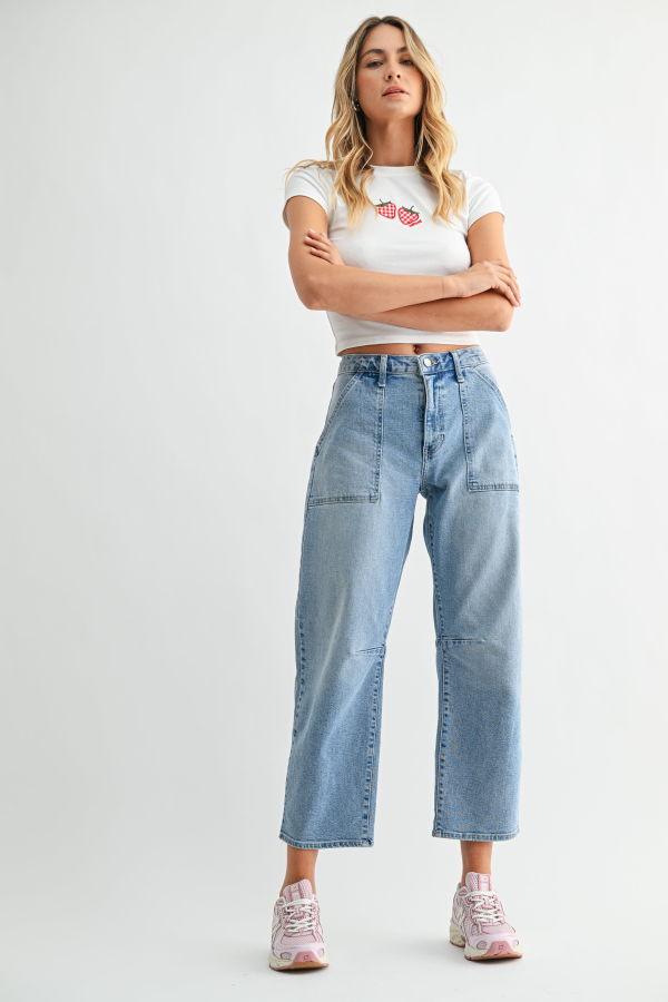 Just Black Denim The Utility Seamed Barrel Jean - Medium Denim