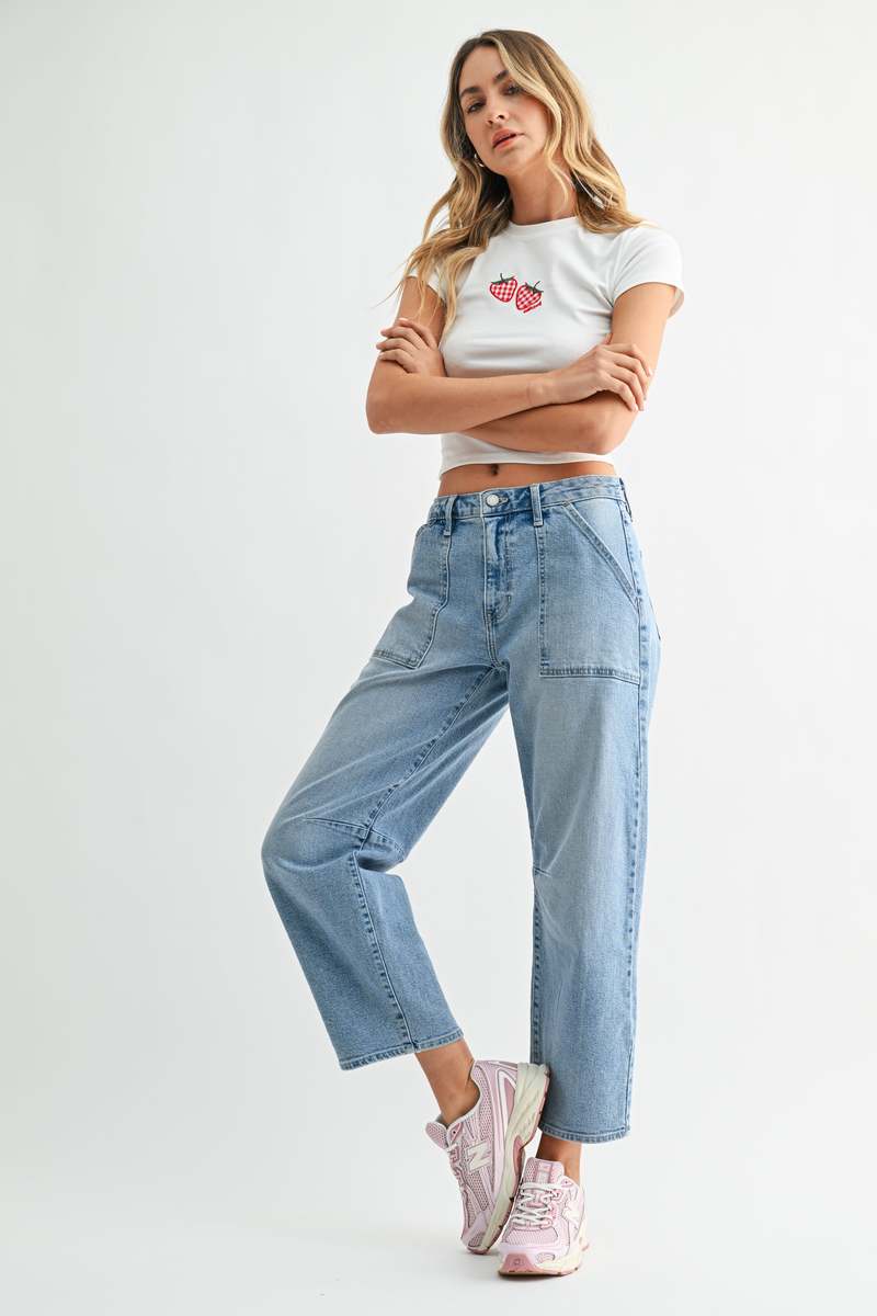 Just Black Denim The Utility Seamed Barrel Jean - Medium Denim