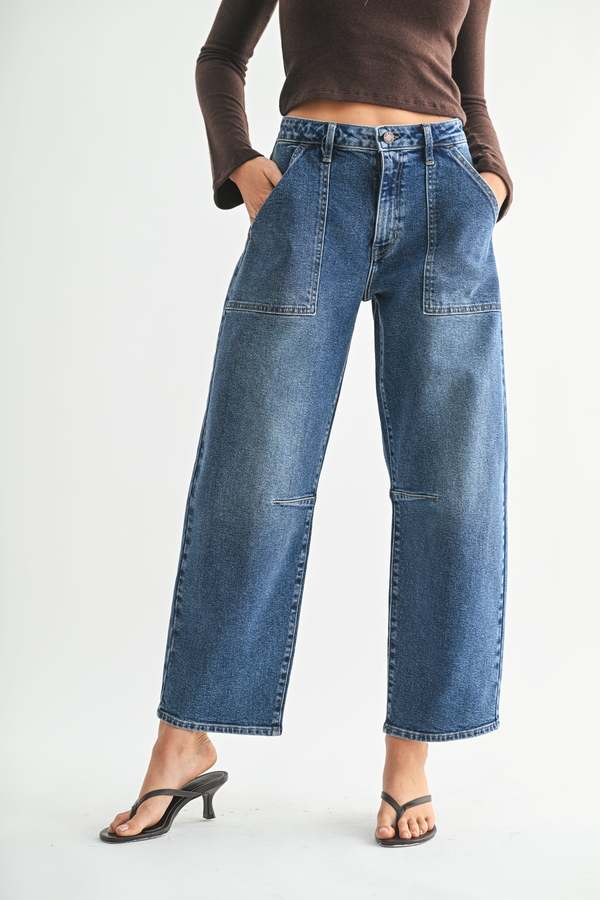 Just Black Denim The Utility Seamed Barrel Jean - Medium Denim
