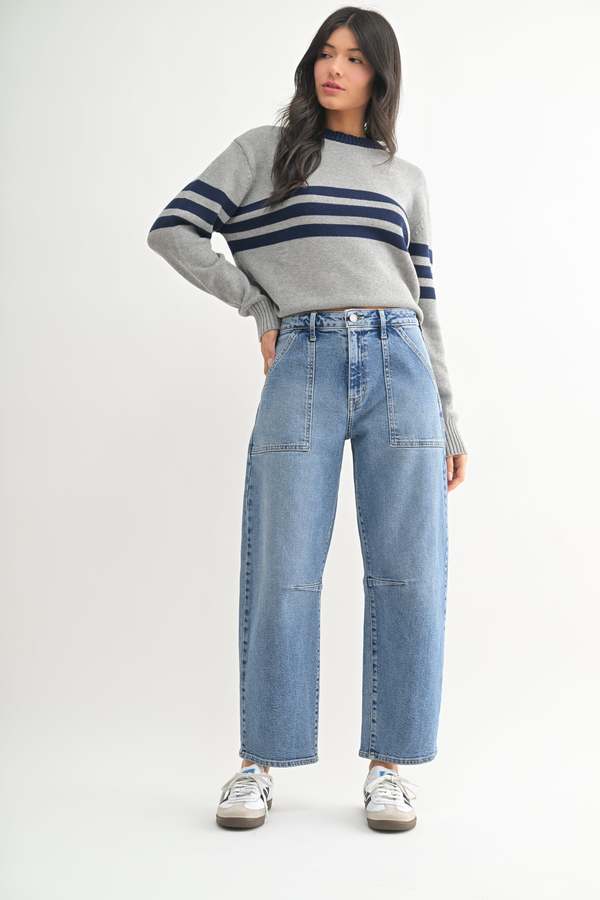 Just Black Denim The Utility Seamed Barrel Jean - Medium Denim