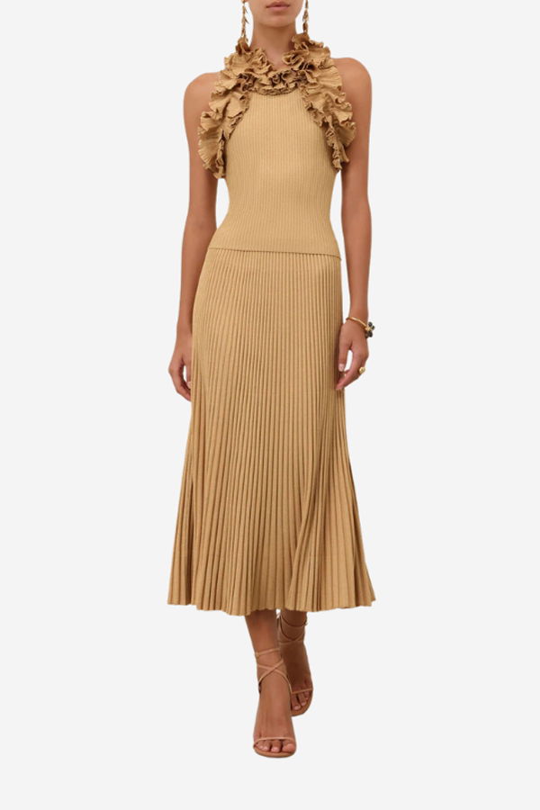 Zimmermann Luna Metallic Midi Skirt - Metallic Gold