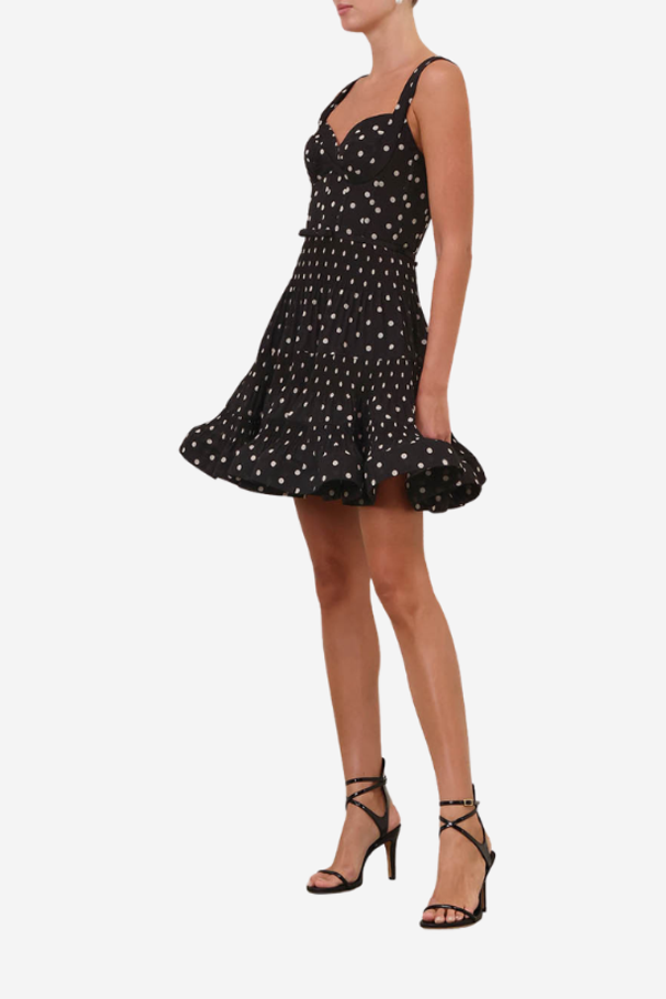 Zimmermann Pleated Draped Mini Dress - Black Dot