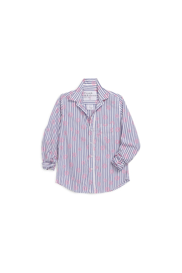 Frank & Eileen Barry Tailored Button-Up Shirt - Pink Flowers/ Blue Stripe