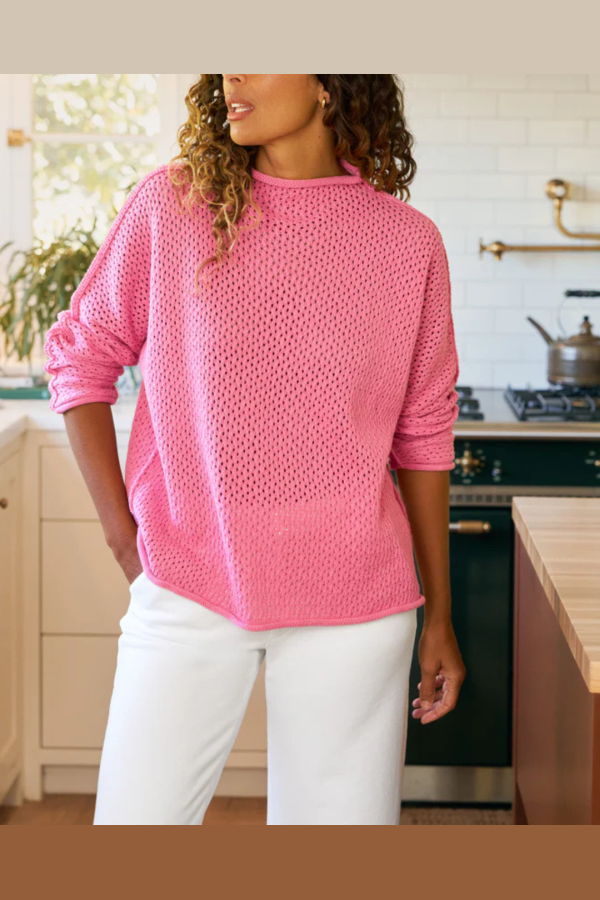 Frank & Eileen Monterey Pointelle Sweater - Dragon Fruit