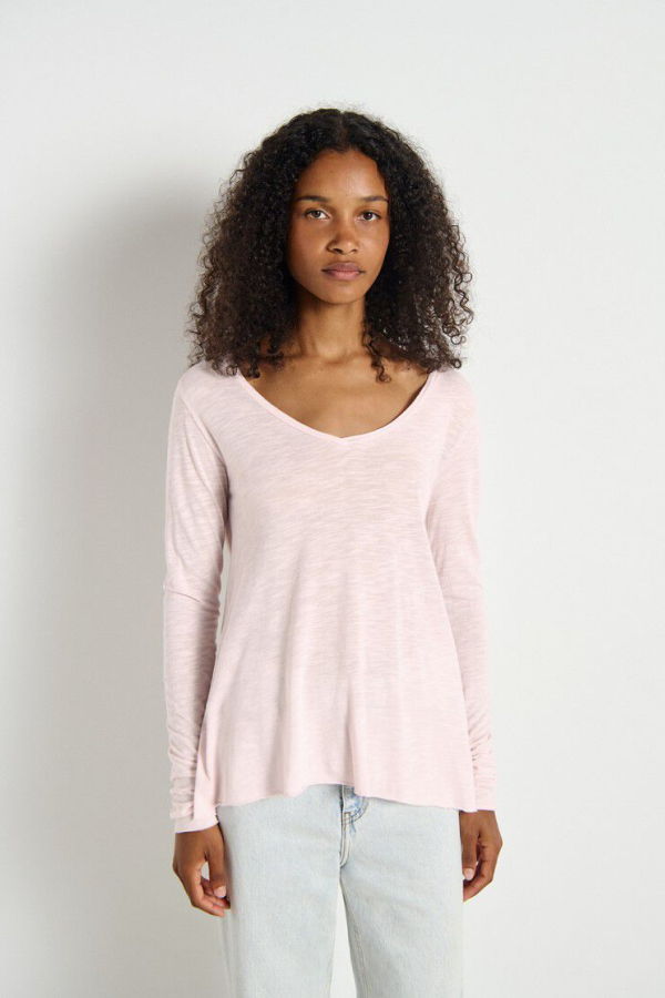 American Vintage Jacksonville Long Sleeve V-Neck T-Shirt - Vintage Marshmallow