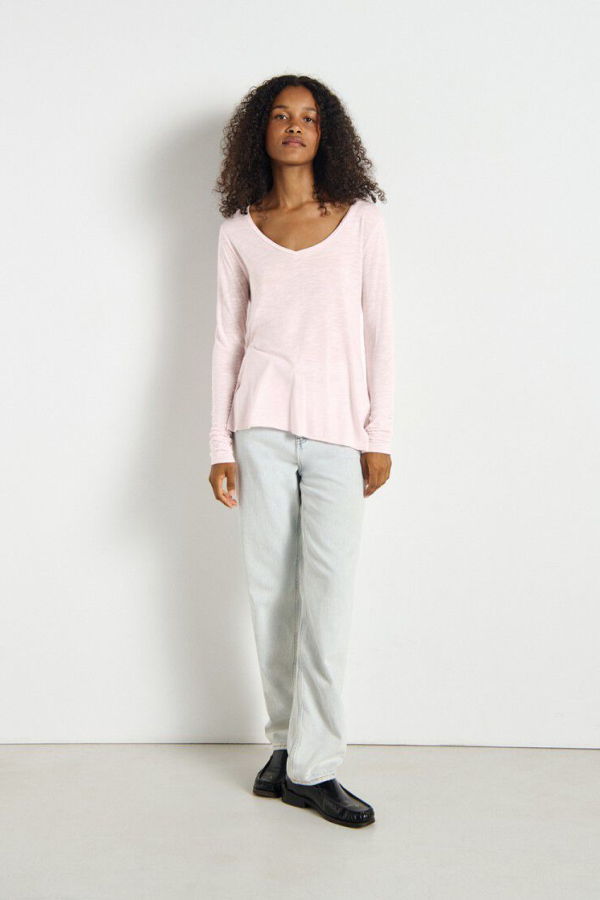 American Vintage Jacksonville Long Sleeve V-Neck T-Shirt - Vintage Marshmallow