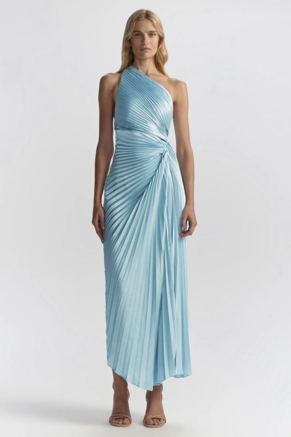 A.L.C. Lara Satin Pleated Midi Dress - Delphinium Blue