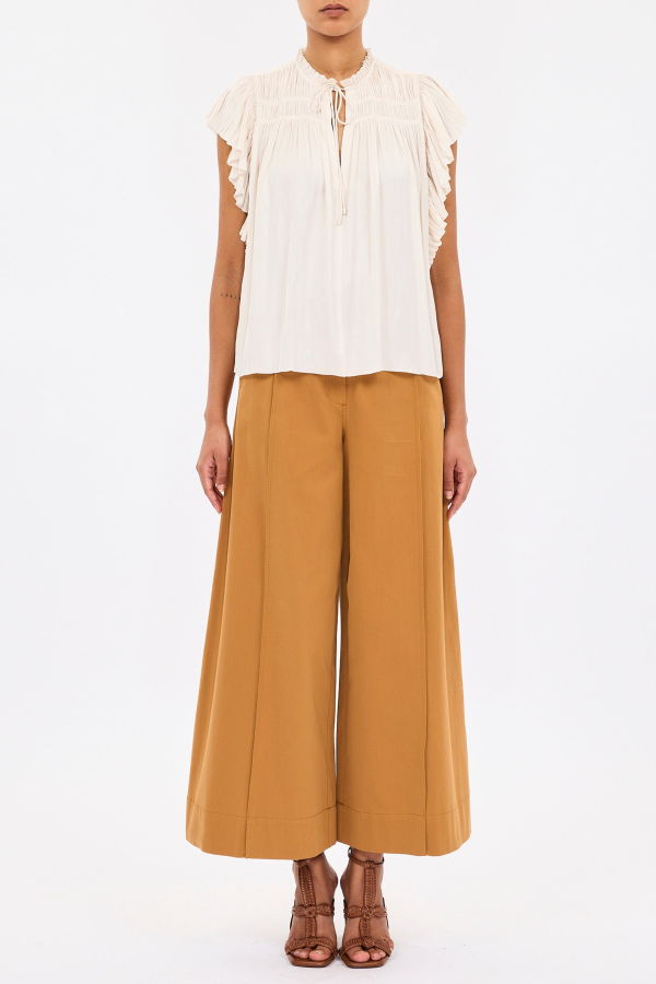 Ulla Johnson Agosta Flutter Sleeve Top - Cowrie