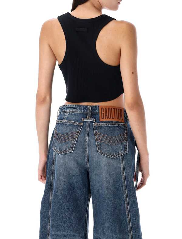 Jean Paul Gaultier Ribbed Lingerie Crop Top - Black