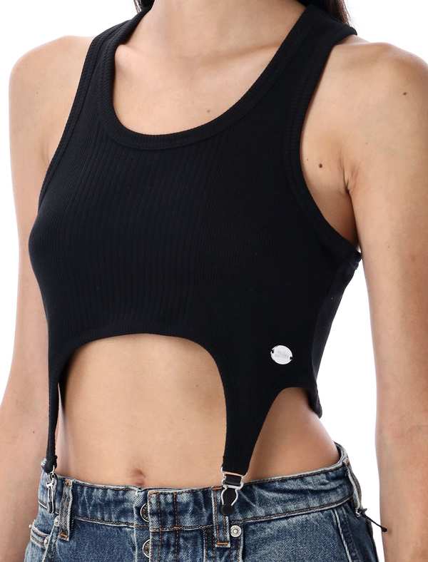 Jean Paul Gaultier Ribbed Lingerie Crop Top - Black