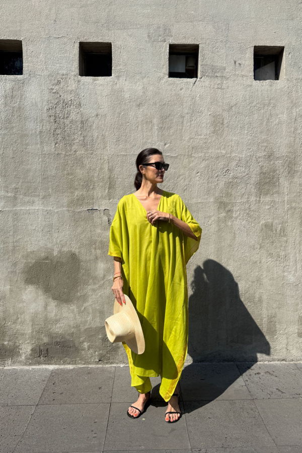 Two Citron v neck caftan - Citron