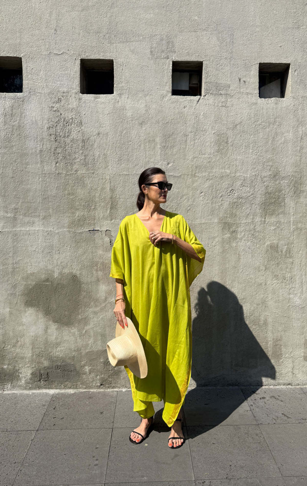 Two Citron v neck caftan - Citron - Image 1 of 5