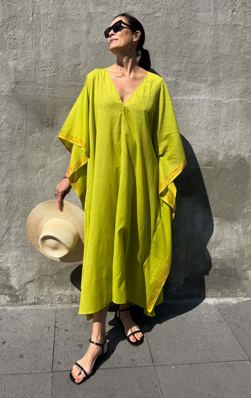 Two Citron v neck caftan - Citron
