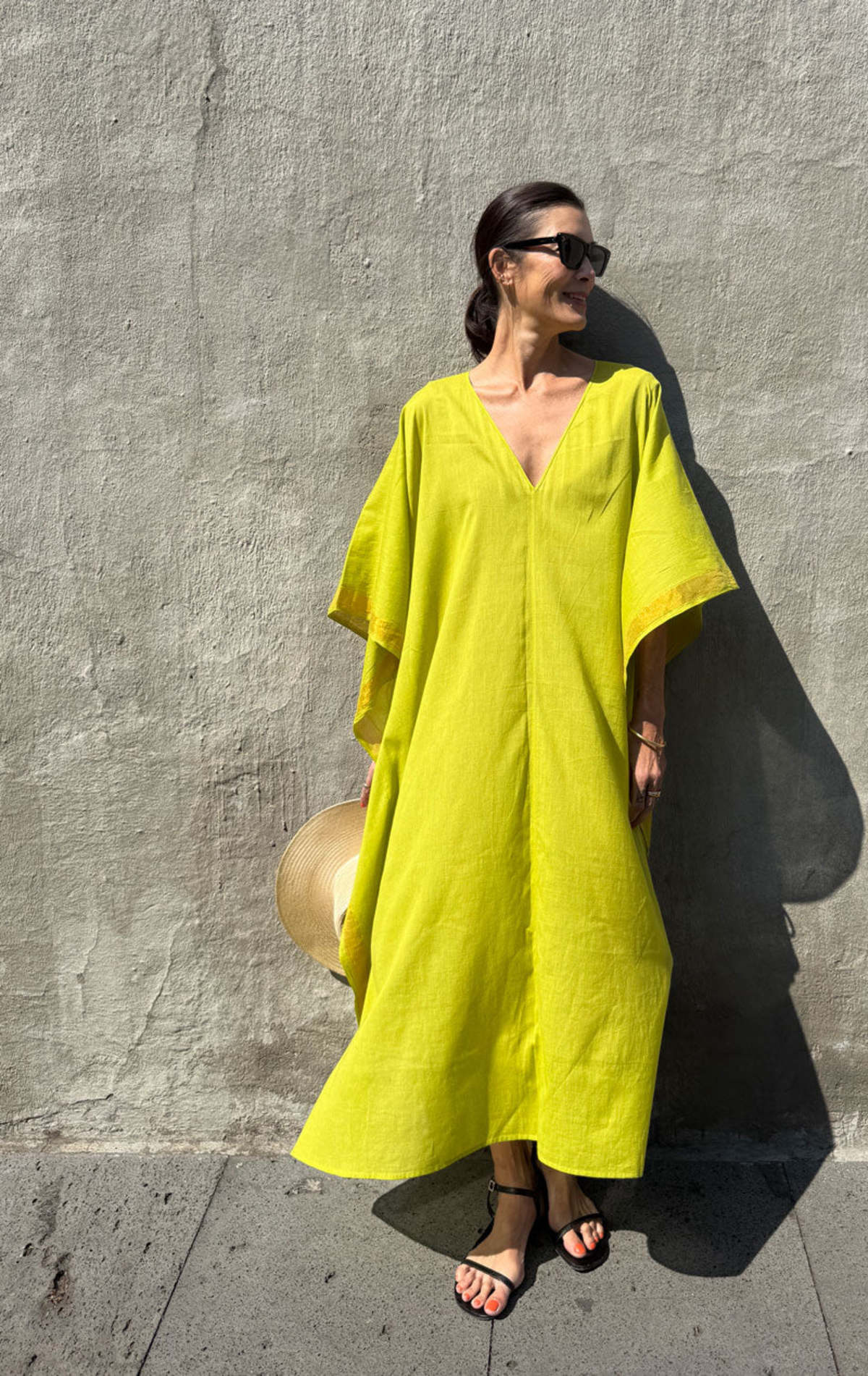 Two Citron v neck caftan - Citron - Image 4 of 5