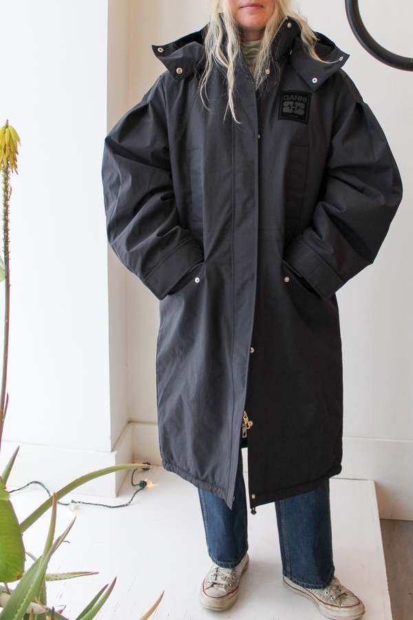 Ganni Ripstop Tri-Layer Parka Coat - Phantom Black