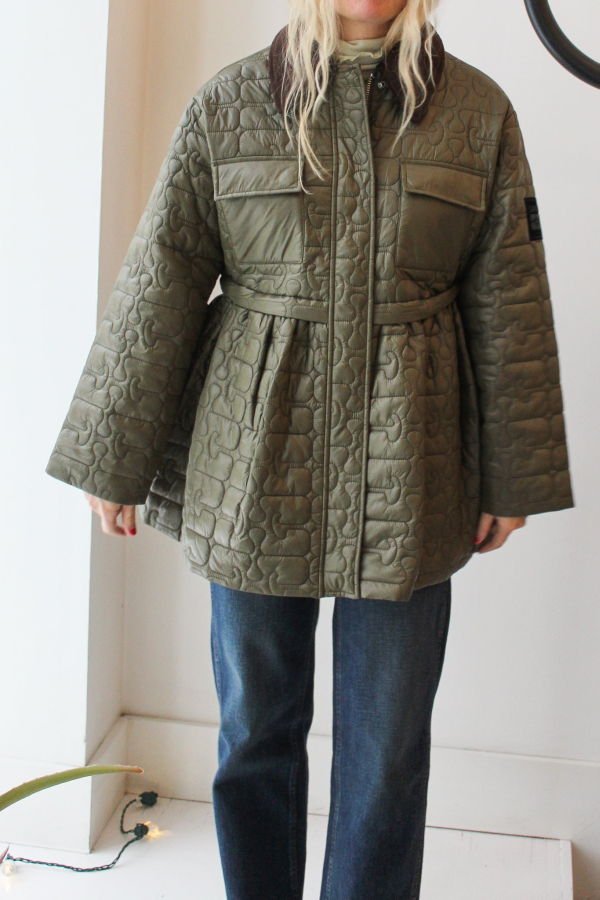 Ganni Shiny Quilt Midi Jacket - Kalamata