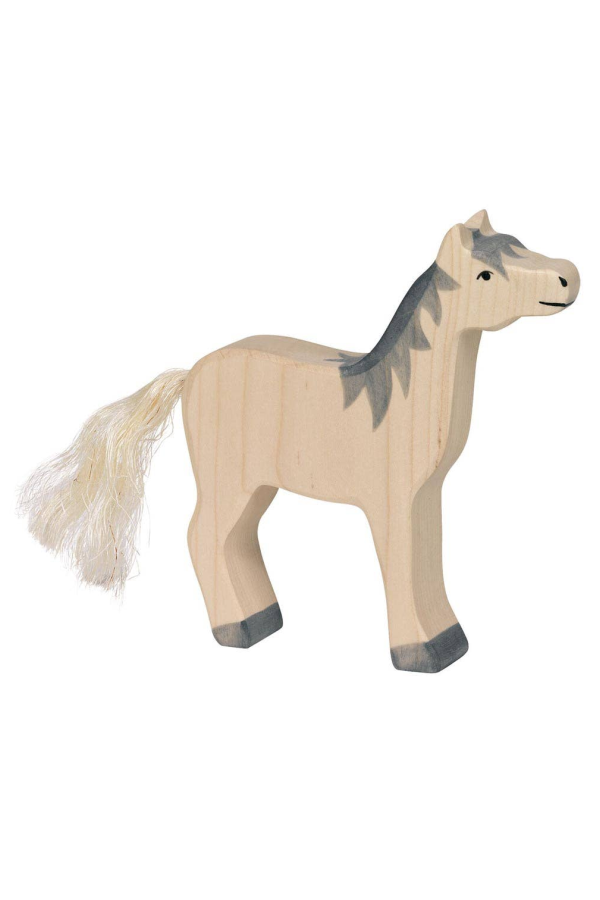 Kids Goki America Horse, Head Raised, Grey Mane Figure