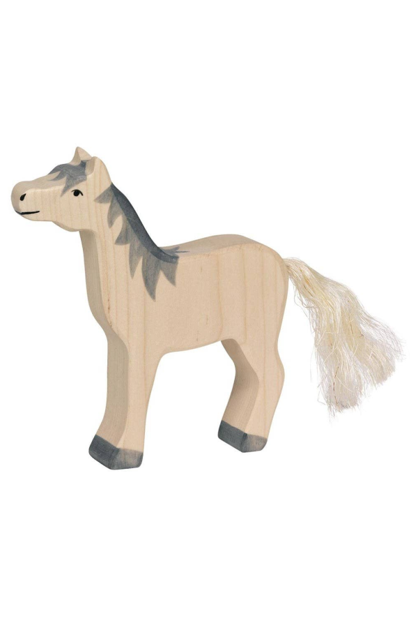Kids Goki America Horse, Head Raised, Grey Mane Figure