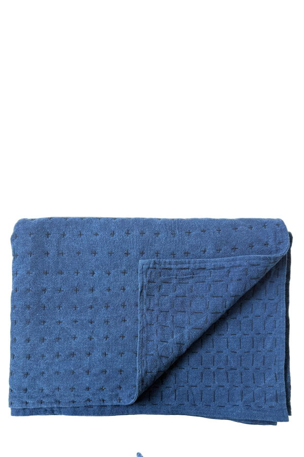 Happy French Gang Indigo Quilt Throw 75x55in