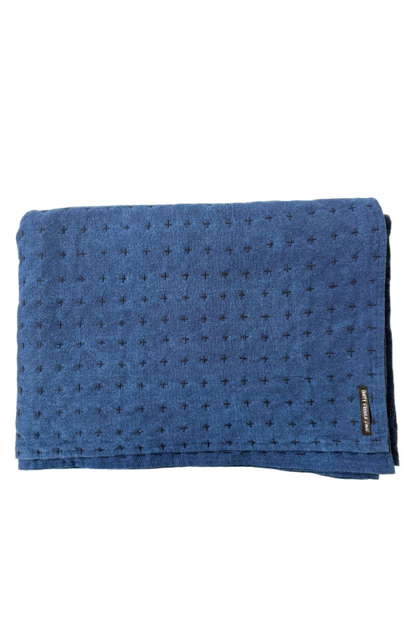 Happy French Gang Indigo Quilt Throw 75x55in