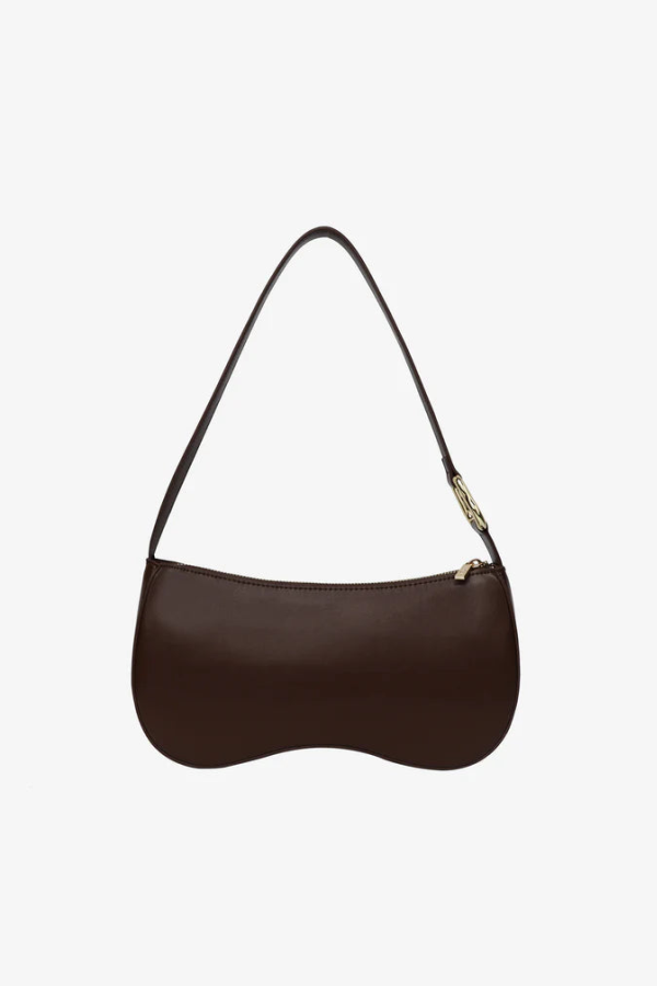 HVISK Basal Glossy Structure Hardware Shoulder Bag - Cocoa