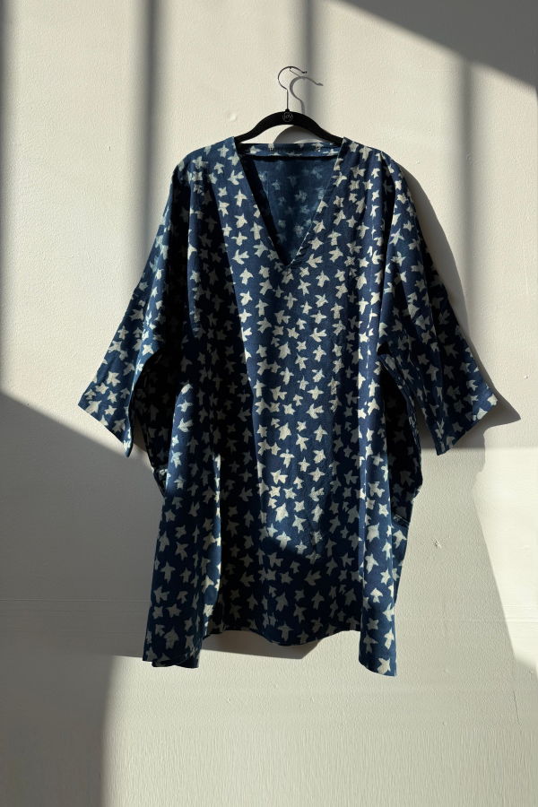 Happy French Gang Libert Small Birds Indigo Print Dress